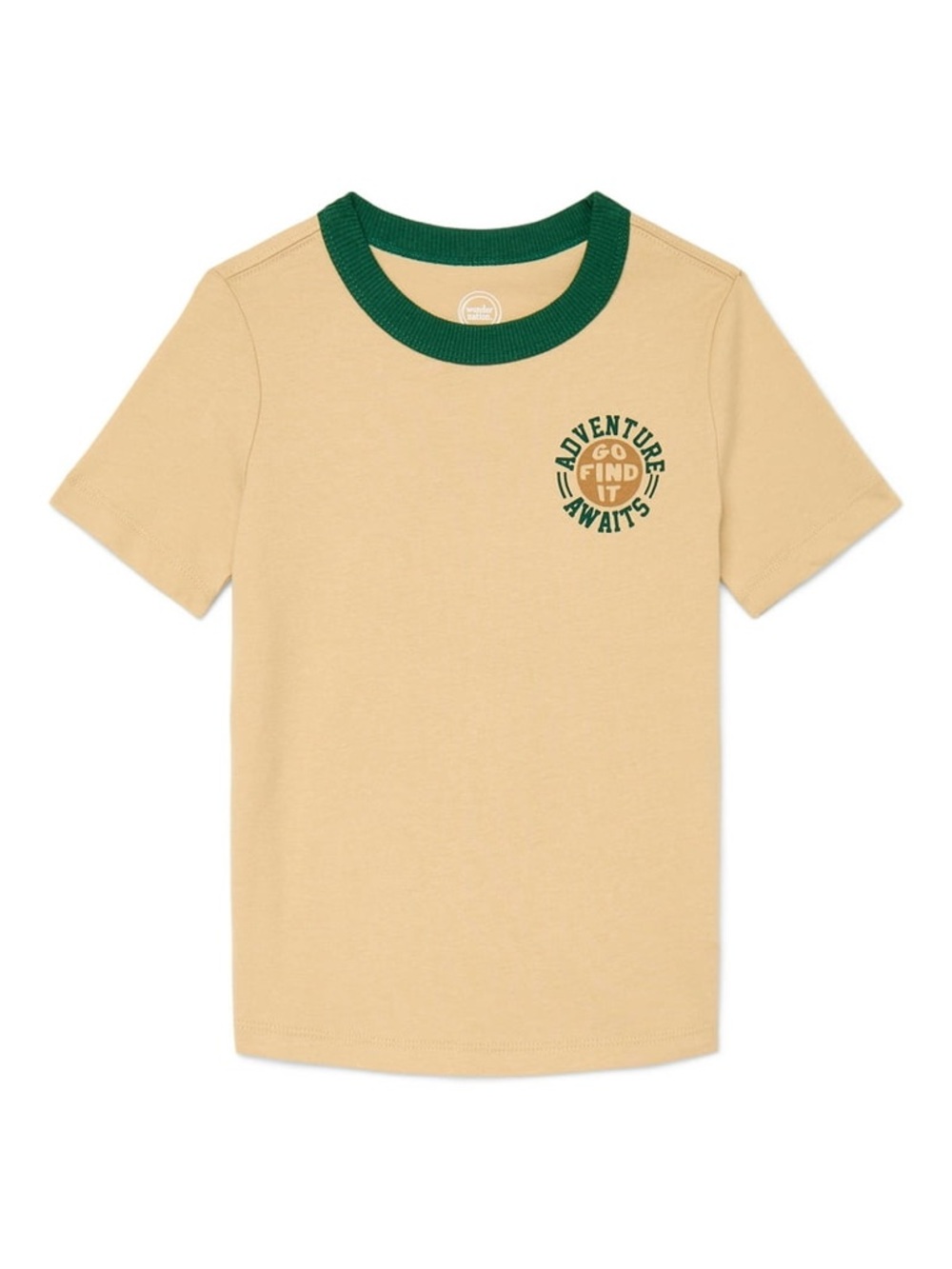 wonder nation Cream Short Sleeve Tee with Green Ringer Collar